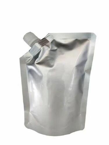 Plain Spout Pouch - LDPE Material 500 ML Capacity 6x4 Inch Size Glossy Surface Finish Multi Layer Lamination Silver Color - Zipper Closure