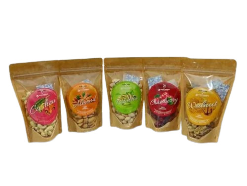 Printed Standup Zipper Pouch - Kraft Paper, 6x4 Inches, Brown Color, Glossy Finish, Rotogravure Printed, Stand Up Bag Type