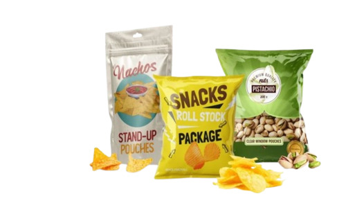 Snack Food Packaging Pouches - LDPE, 8*12 Inches, Multi Color, Printed with Rotogravure, Glossy Finish, Zipper Closure, Pillow Pouch Design