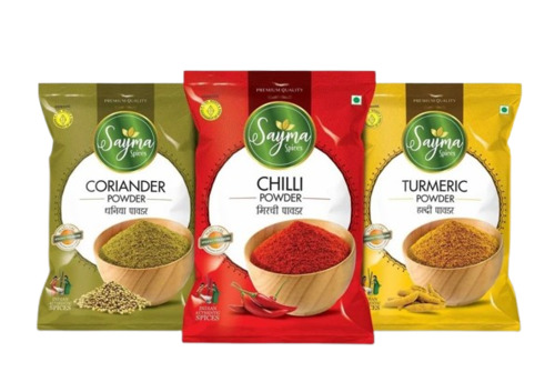 Spices Packaging Pouch - 500 gm LDPE Pillow Pouch, 6x3 Inch Glossy Printed Design with Rotogravure Print Type & Multi-Layer Lamination