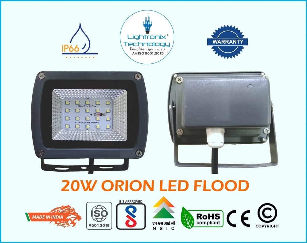 20W Led Flood Light - Material: Aluminium Die-Cast Body With Toughened Glass