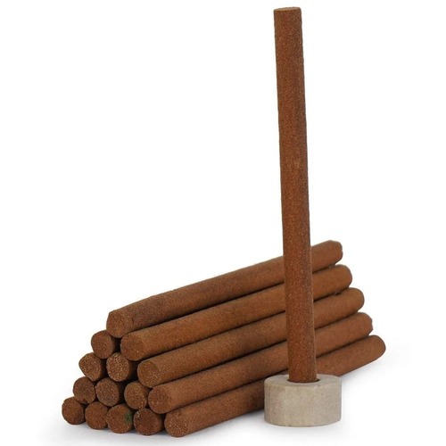 Dhoop Sticks - Solid Form, 6 Inch Length | Brown Sandalwood Fragrance, Eco-Friendly, Includes Incense Holder, Straight Shape, Rough Surface