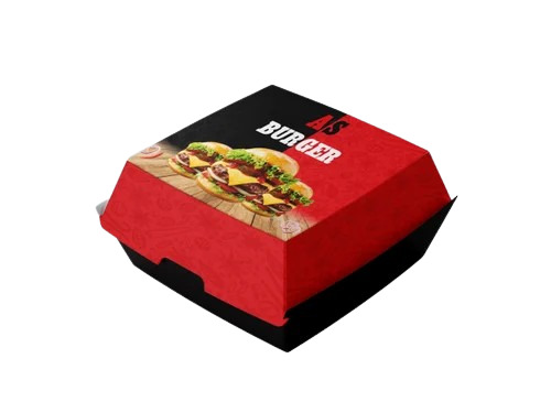 Burger Packaging Box - Paper Material, 140X190X90 mm Size, Multicolour Printed Design | Ideal for 50 Gram Burger Packaging