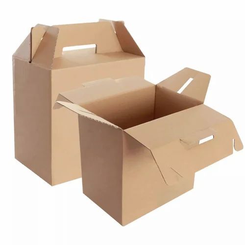 Full Overlap Handle Corrugated Box - Triple Wall, 7 Ply, 30 Kg Weight Capacity, 300 GSM Fully Recycled Liner, Brown Color, Laminated Coating 
