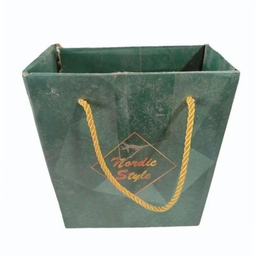 Paper Shopping Bag - Corrugated Paper, 12x14 Inch, Dark Green | Biodegradable, Recyclable, Moisture Proof, Rope Handle, Max Load 5 Kg