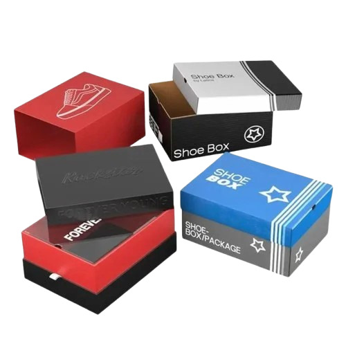 Shoes Packaging Box - Paper, Rectangular Shape, Multi Color, 300 GSM, Lithography Printed, Laminated Coating | Durable and Eye-Catching Design