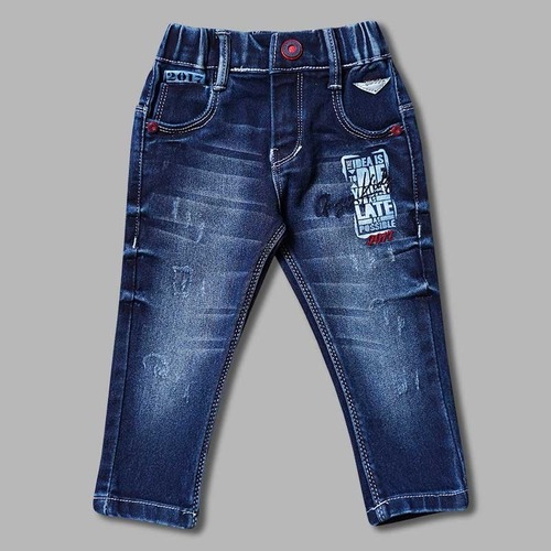 Kids Jeans - Denim Multi Seasonal Printed Boys Pants Elastic Waist Regular Fit Fancy Style Washable - Imported Design in Blue