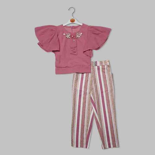 Kids Top And Pant Set - Cotton, Customized Size, Multi Color | Breathable, Washable, Short Sleeves, Trendy Printed Design for Girls
