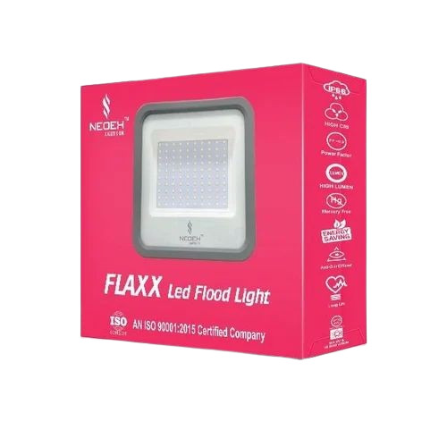 Led Flood Light Packaging Box - Corrugated Paper, 14 x 14 Inch Size, Multi-Color Printed Design, Square Shape, Red Color Feature