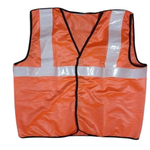 Polyester Reflective Safety Jacket - Medium Size, Orange Color, Sleeveless Design | Ideal for Industrial Use, Unisex Fit, Suitable for All Seasons