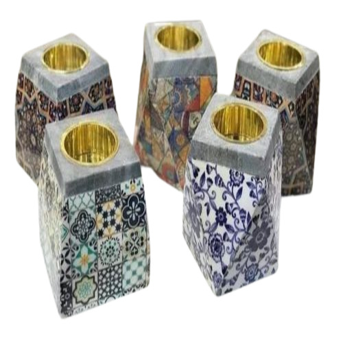 Printed Candle Holder - Brass Material Multicolor Finish | Professional Style for Birthday Gifts & Wedding Decoration