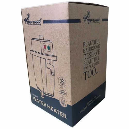 Water Heater Packaging Box - Paper Material, 10 Kg Weight Holding Capacity, Multi Color, Laminated Coating, Printed Design