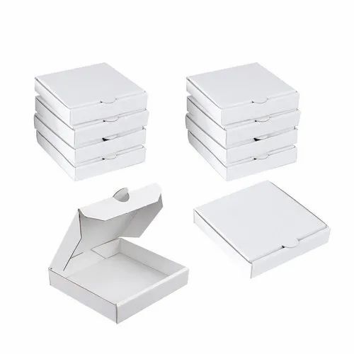 White Corrugated Pizza Box - Paper Material 140/150 GSM, Square Shape, Plain Design, Elegant White Color for Convenient Pizza Packaging