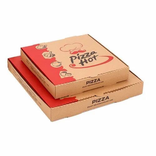 Pizza Packaging Box - Paper, Rectangular, Brown, 140/150 GSM | Printed Design for Secure and Stylish Pizza Delivery