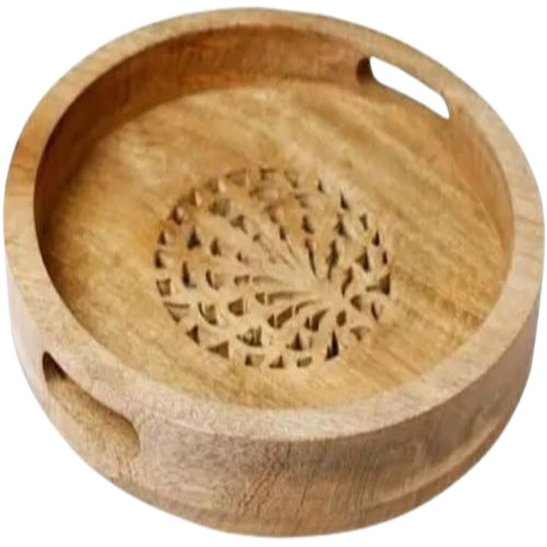 Round Wooden Serving Tray - 12 x 12 x 1.9 Inch | High-Quality Round Design in Polished Brown Finish, Crafted from Durable Wood