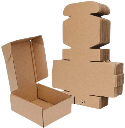Brown Color Die Cut Packaging Box - Single Wall 3 Ply, 4x4x2 Inch Size, Type E Flute, 140/150 GSM Fully Recycled Material, Additional Cut Out, Foil Stamping