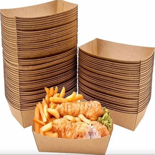 Brown Kraft Food Disposable Paper Tray - Kraft Paper, 6 Inch Size, Brown Color, 50 Pack | Good Quality, Customizable Size