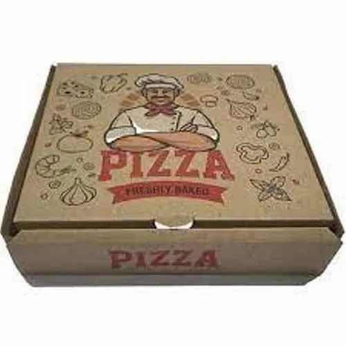 Pizza Packaging Box - Die Cut Square Shape Brown Printed Paper with Weight Holding Capacity of Less Than 5 Kg | Ideal for Secure Pizza Delivery