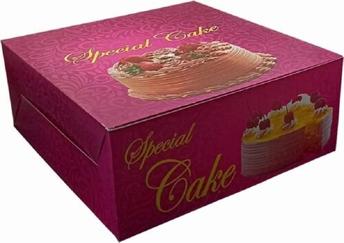 Printed Cake Packaging Boxes - Cardboard Paper 250 GSM, Square Shape for 3 kg Capacity, Multicolour Printed Design, Pink Color Accents