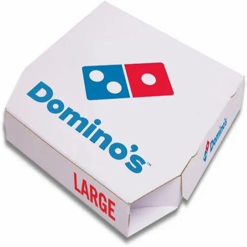 Printed Corrugated Pizza Box - Single Wall 3 Ply, 600 gm Capacity , White Cardboard Material with Rotogravure Printed Pattern