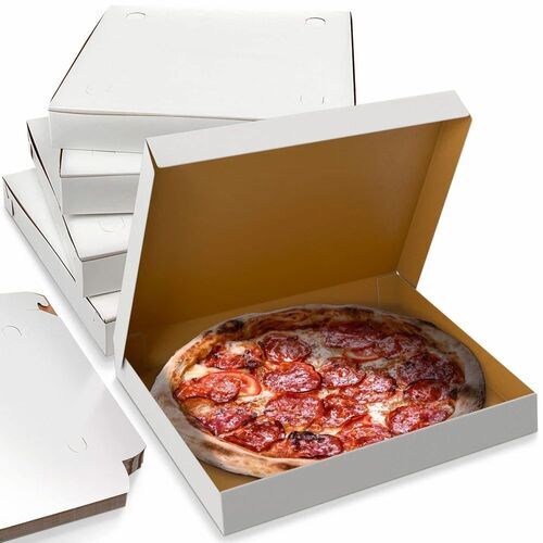 White Color Paper Pizza Box - 10x10x1.5 Inches, Single Wall 3 Ply Corrugated Material | Square Shape, Medium Capacity