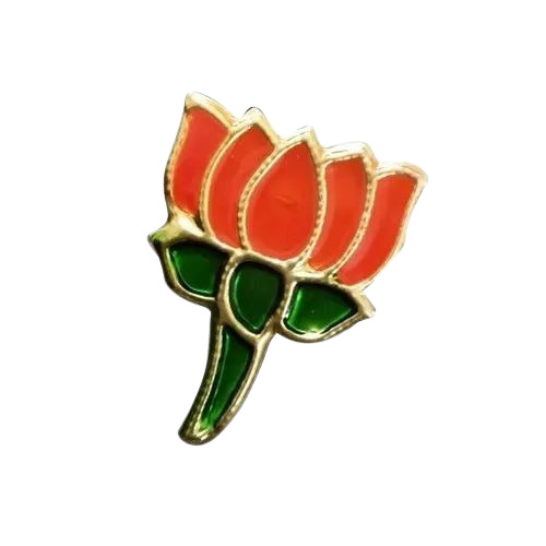 Bjp Metal Badge - 1.25 Inch Metal with Brass Plating | Classy Lotus Pattern in White Orange and Green Pin Badge for Unisex