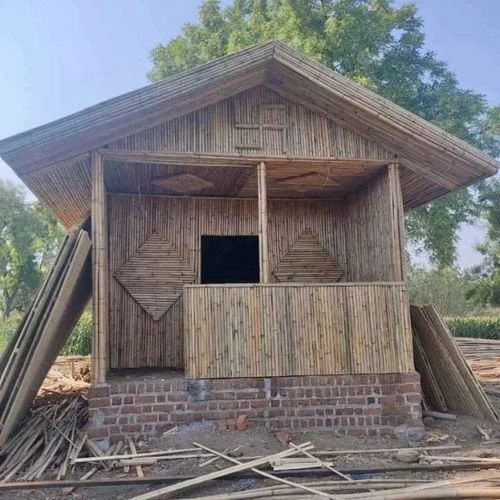 Brown Bamboo Huts - Wooden Structure, Big Space Capacity | Easy to Clean, One Inward/Outward Door, One Window, Brown Bamboo Floor