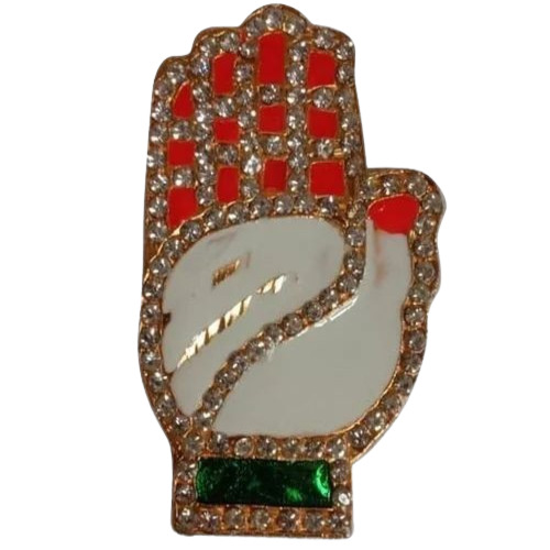 Coated Congress Logo Badges - Metal 2 Inch White Orange Green | Pin Type Attractive Printed Lotus Pattern Unisex Design