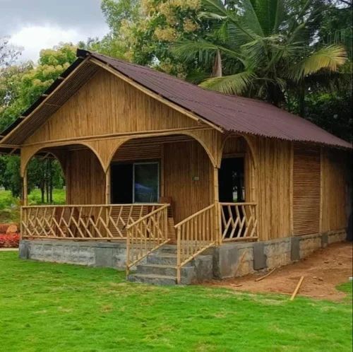 Garden Bamboo Huts - Wooden Structure with Big Space Capacity | Features: Brown Color, One Door, Two Windows, Bamboo Flooring, Easy to Clean