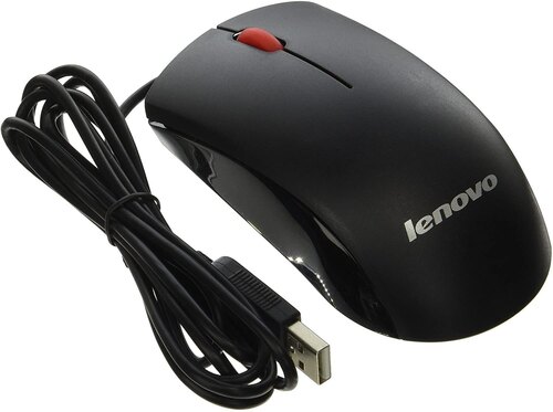 Lenovo Mouse - PET Material, Standard Size, Matte Black | Wired, USB Interface, Optical Tracking, Soft & Durable Keys