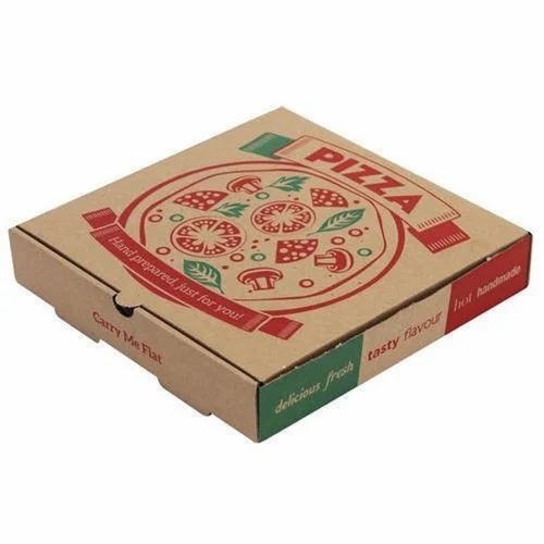 Pizza Packaging Box - Corrugated Paper Board, 8 x 8 x 2 Inch, Brown, Single Wall 3 Ply, Digital Printing CMYK, Biodegradable, Matte Finish