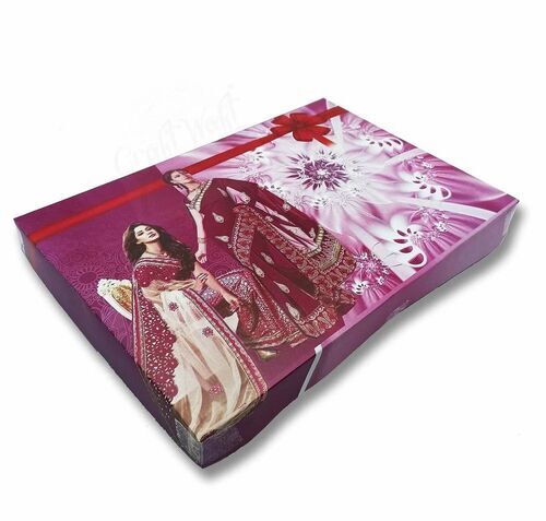 Saree Packaging Box - Paper, 6.5 x 3.5 x 2 Inch , Multi Color, Rectangular Shape, Special Embossed Finish, Disposable Design