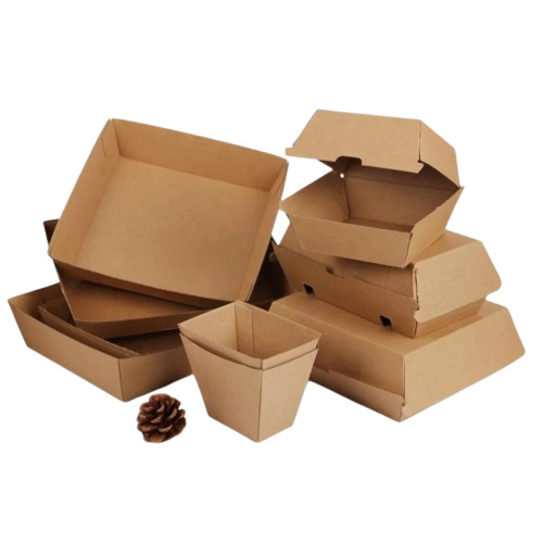 Fast Food Packaging Boxes - Paper, Rectangular, Brown | One Compartment, Straight Tuck End Design, 250-350 GSM Weight