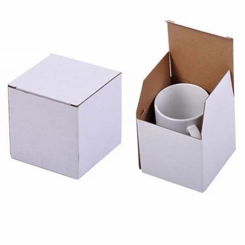 Ceramic Mug Packaging Box - Corrugated Paper, 4.5x3.25x4 Inches, White Color, Biodegradable, Single Wall 3 Ply with Foil Stamping