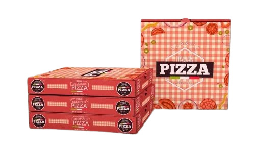 Pizza Packaging Box - Kraft Paper Board, Single Wall 3 Ply , Red Rectangular Shape, Rotogravure Printed Design