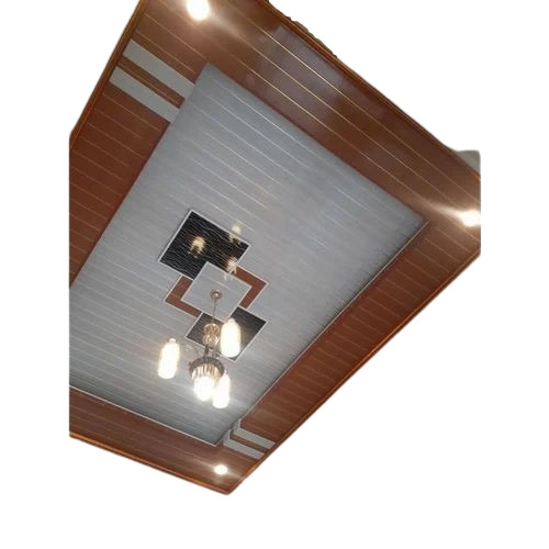 PVC Ceiling Panel - 6 mm Thick, Glossy White and Brown Exposed Grid Design | Customizable Size, Ideal for Home Use