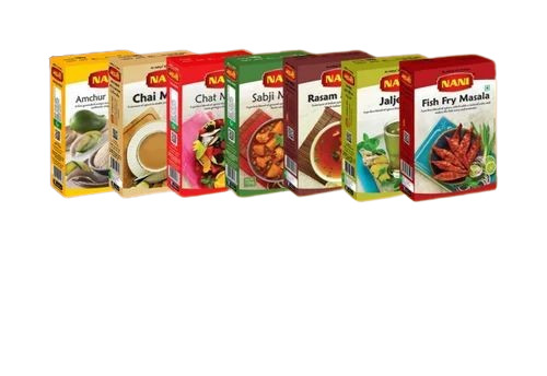 Spices Packaging Box - Bleached Kraft Paperboard, 140x190x90 mm, Multi Color - One Compartment, Rectangular, Three Ply Design