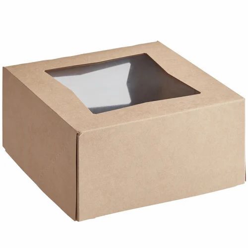 Window Cake Boxes - Cardboard Rectangular Box, 500 Gram Capacity, Brown Color, Designed with Clear Window for Visibility
