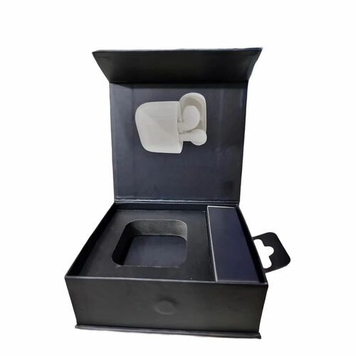Wireless Earbuds Packaging Box - Duplex Paper, Rectangular Shape, Black Color | Textured Coating, Embossing, 200-270 GSM Material Grade