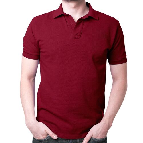 Mens T Shirts - Canvas Material, Customized Size, Maroon Color | Classic Polo Collar, Breathable, Lightweight, Quick Dry, Short Sleeves
