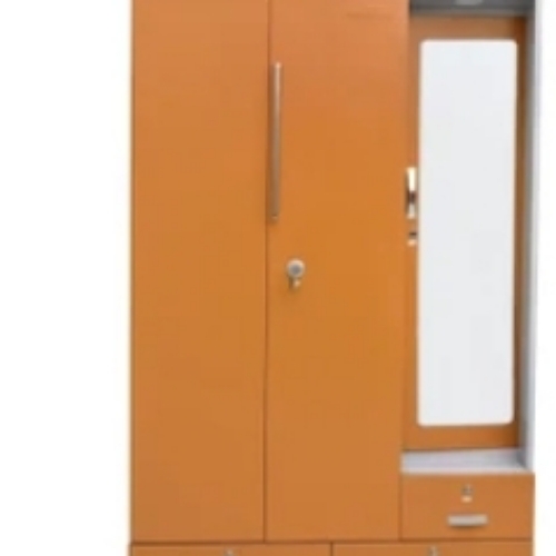 3 Door Iron Almirah - Powder Coated Finish, Spacious Shelves & Hanging Space, Durable Modern Home Furniture