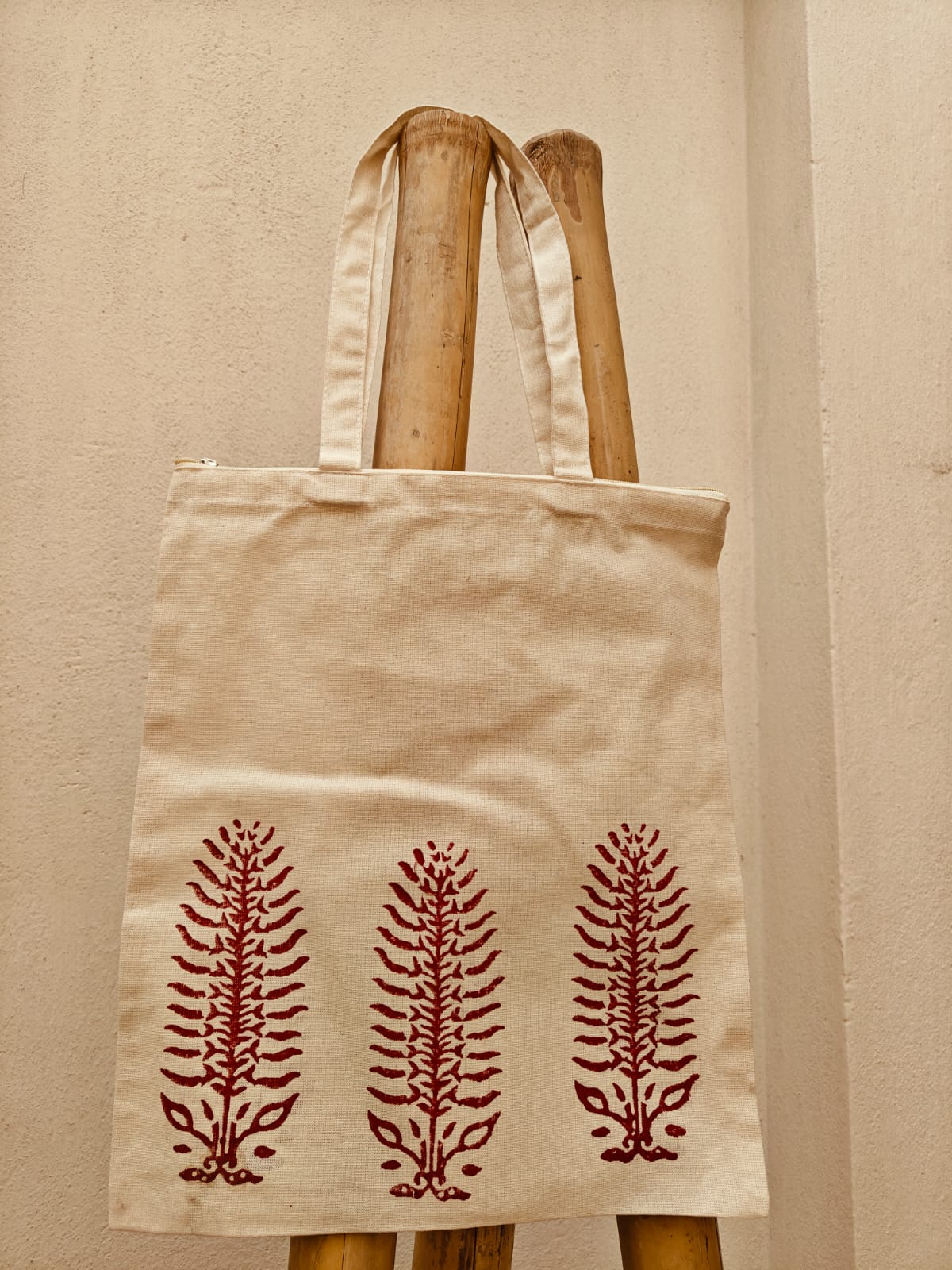 Hand Block Printed Cotton Tote Zipper Bag