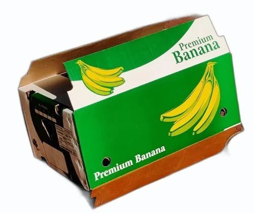 Banana Packaging Box - Corrugated Kraft Paper, Custom Printed with Gloss Coating & Window Patching , Multi-Color Design, Weight Capacity 5-10 Kg