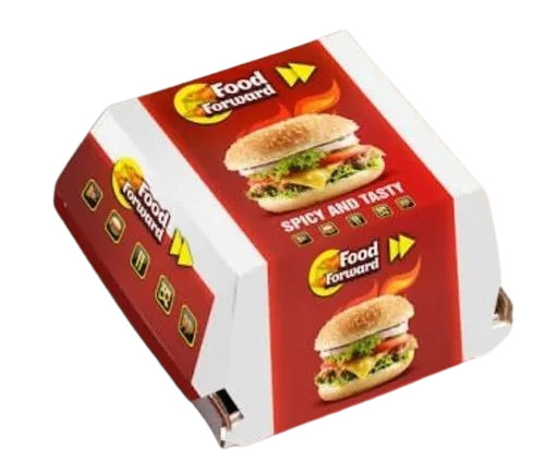 Burger Packaging Box - SBS Paper Material , Multi Color Printed Square Design for Eco-Friendly Food Packaging