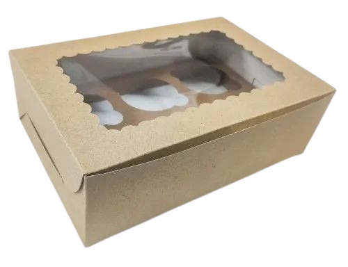 Cupcake Packaging Boxes - Kraft Paper, Rectangular Shape, Brown Color | Available in 2pcs, 4pcs, 6pcs & More