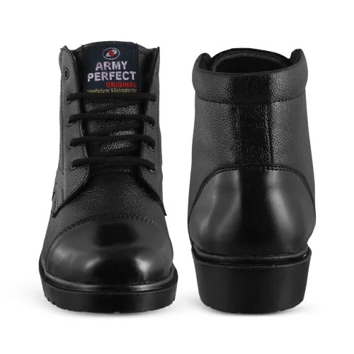 Dms Boot - Leather Upper, PU Outsole, Black High Ankle, S1P Protection, Lace Closure | Skin Friendly, Army Style for Men, Suitable Year-Round