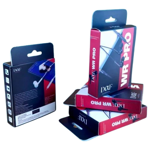 Earphone Packaging Box - Rectangular Shape, Recycled Paperboard Material, Multi Color, Matte Finish with Embossing, 270-350 GSM