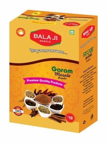 Garam Masala Packaging Box - Multi Color Printed Paper Design | Yellow Color, Eco-Friendly Material