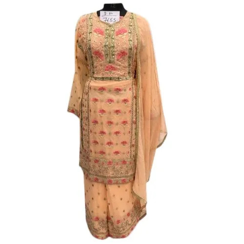 Ladies Embroidered Fancy Georgette Palazzo Suit