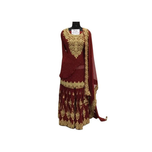 Ladies Maroon Embroidered Suit